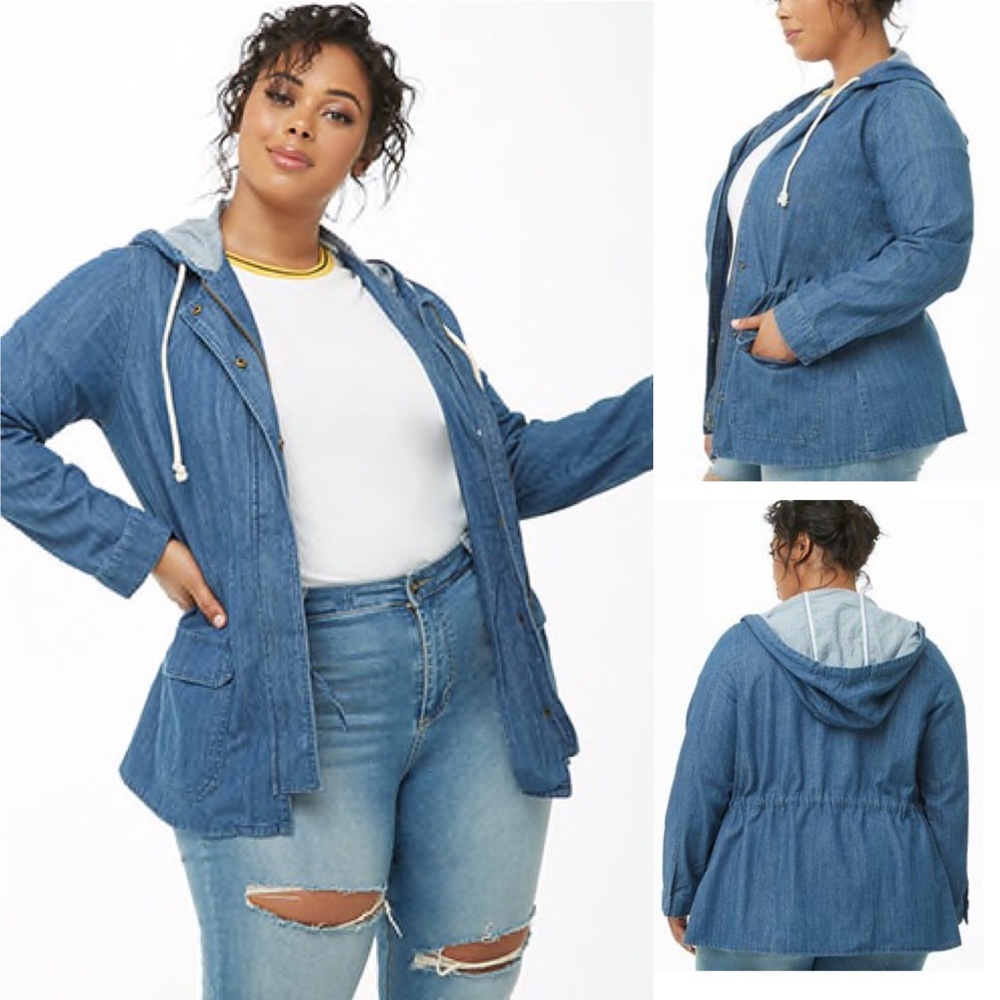 Plus Size Denim Utility Jacket